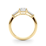 Exquisite 14kt White Gold 3-Stone Ring with Round Center and Tapered Baguette Sides