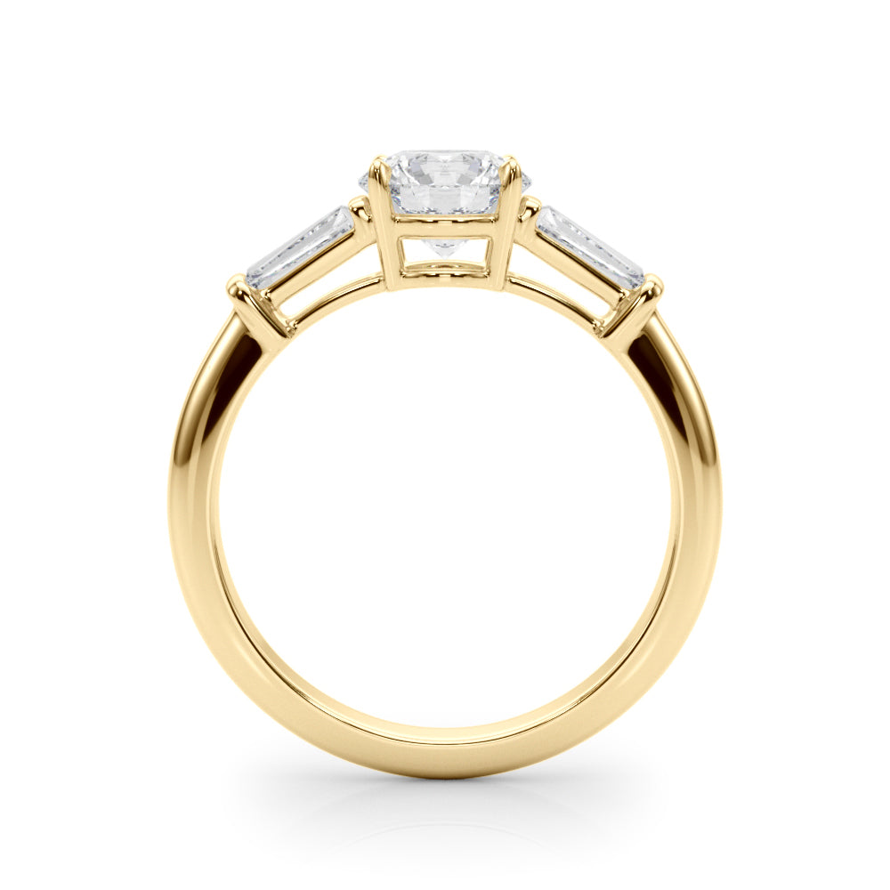 Exquisite 14kt White Gold 3-Stone Ring with Round Center and Tapered Baguette Sides