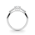 Exquisite 14kt White Gold 3-Stone Ring with Round Center and Tapered Baguette Sides
