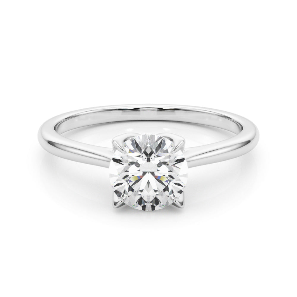 Elegant 14kt White Gold Solitaire Round Engagement Ring Setting - Customizable Center Stone
