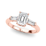 Elegant 3-Stone Emerald Ring with Tapered Baguette Sides