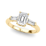 Elegant 3-Stone Emerald Ring with Tapered Baguette Sides