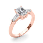 Elegant 3-Stone Emerald Ring with Tapered Baguette Sides