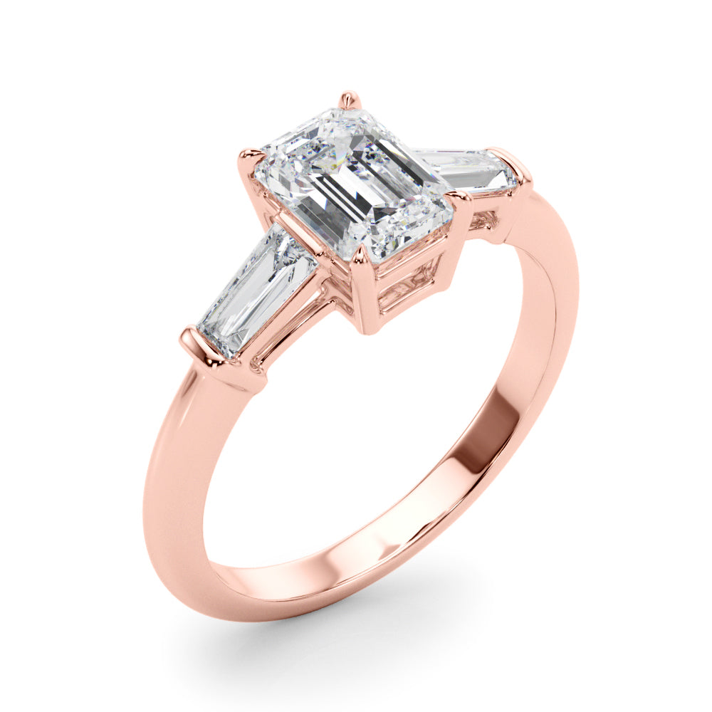 Elegant 3-Stone Emerald Ring with Tapered Baguette Sides