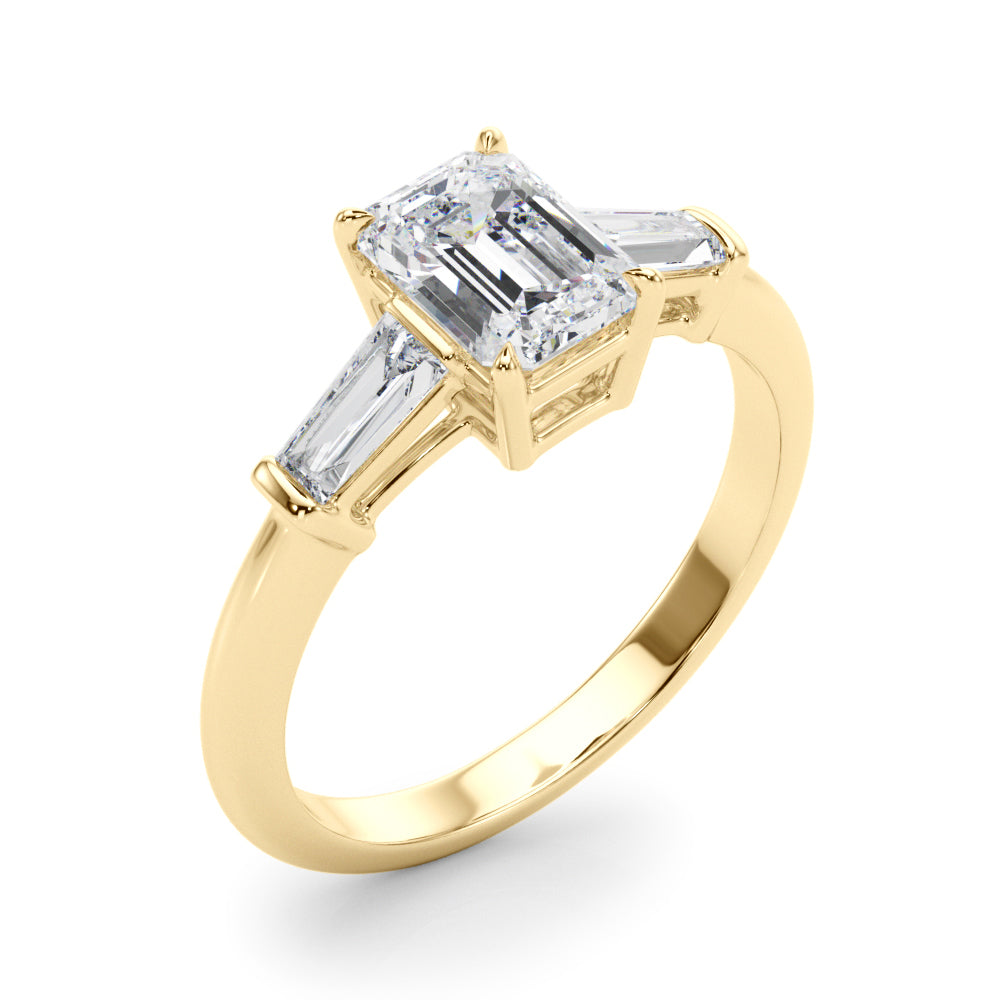 Elegant 3-Stone Emerald Ring with Tapered Baguette Sides