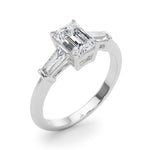 Elegant 3-Stone Emerald Ring with Tapered Baguette Sides