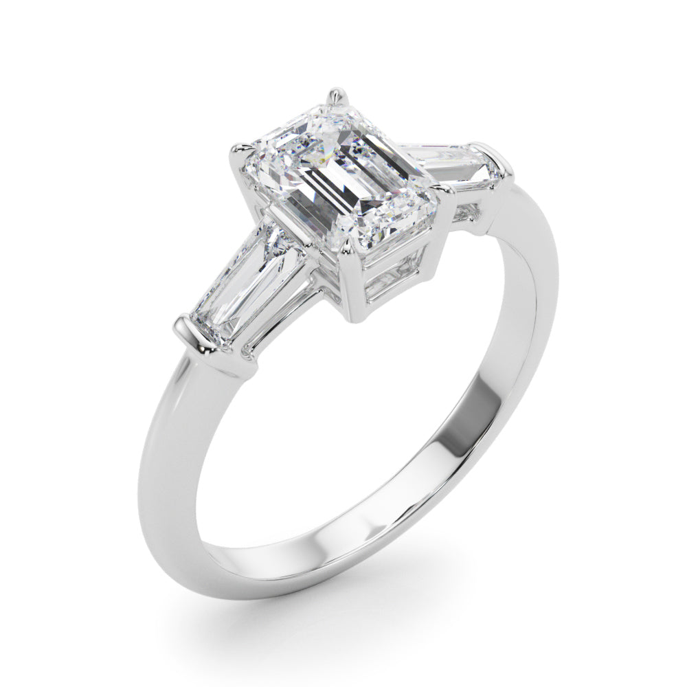 Elegant 3-Stone Emerald Ring with Tapered Baguette Sides