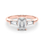 Elegant 3-Stone Emerald Ring with Tapered Baguette Sides