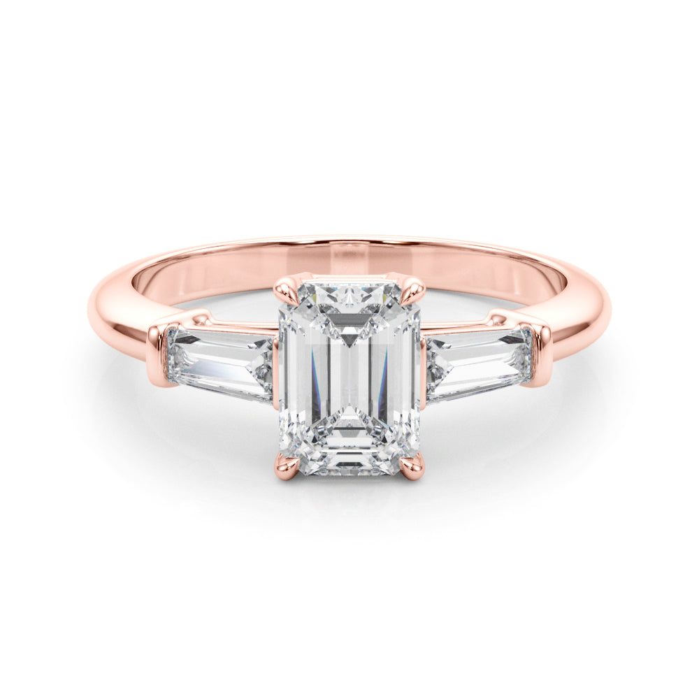 Elegant 3-Stone Emerald Ring with Tapered Baguette Sides
