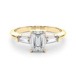 Elegant 3-Stone Emerald Ring with Tapered Baguette Sides