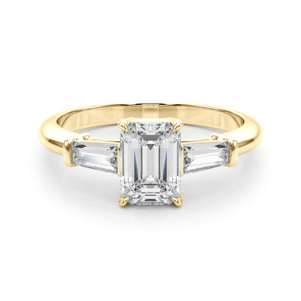 Elegant 3-Stone Emerald Ring with Tapered Baguette Sides