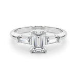 Elegant 3-Stone Emerald Ring with Tapered Baguette Sides