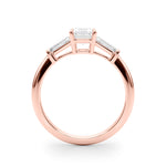 Elegant 3-Stone Emerald Ring with Tapered Baguette Sides