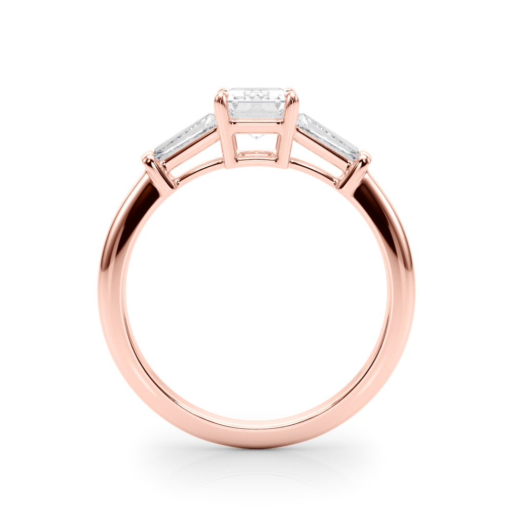 Elegant 3-Stone Emerald Ring with Tapered Baguette Sides