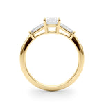 Elegant 3-Stone Emerald Ring with Tapered Baguette Sides