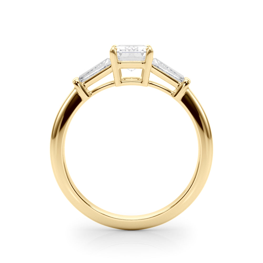 Elegant 3-Stone Emerald Ring with Tapered Baguette Sides