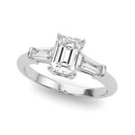 Elegant 3-Stone Emerald Ring with Tapered Baguette Sides