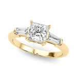 Elegant 3 Stone Ring: Featuring a Stunning Square Center Stone with Tapered Baguette Sides