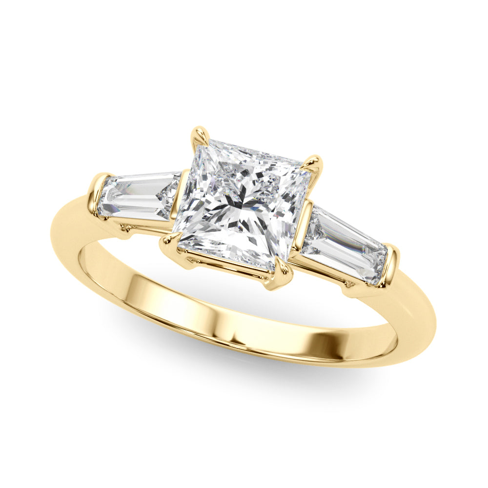 Elegant 3 Stone Ring: Featuring a Stunning Square Center Stone with Tapered Baguette Sides