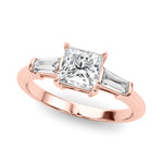 Elegant 3 Stone Ring: Featuring a Stunning Square Center Stone with Tapered Baguette Sides