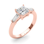 Elegant 3 Stone Ring: Featuring a Stunning Square Center Stone with Tapered Baguette Sides