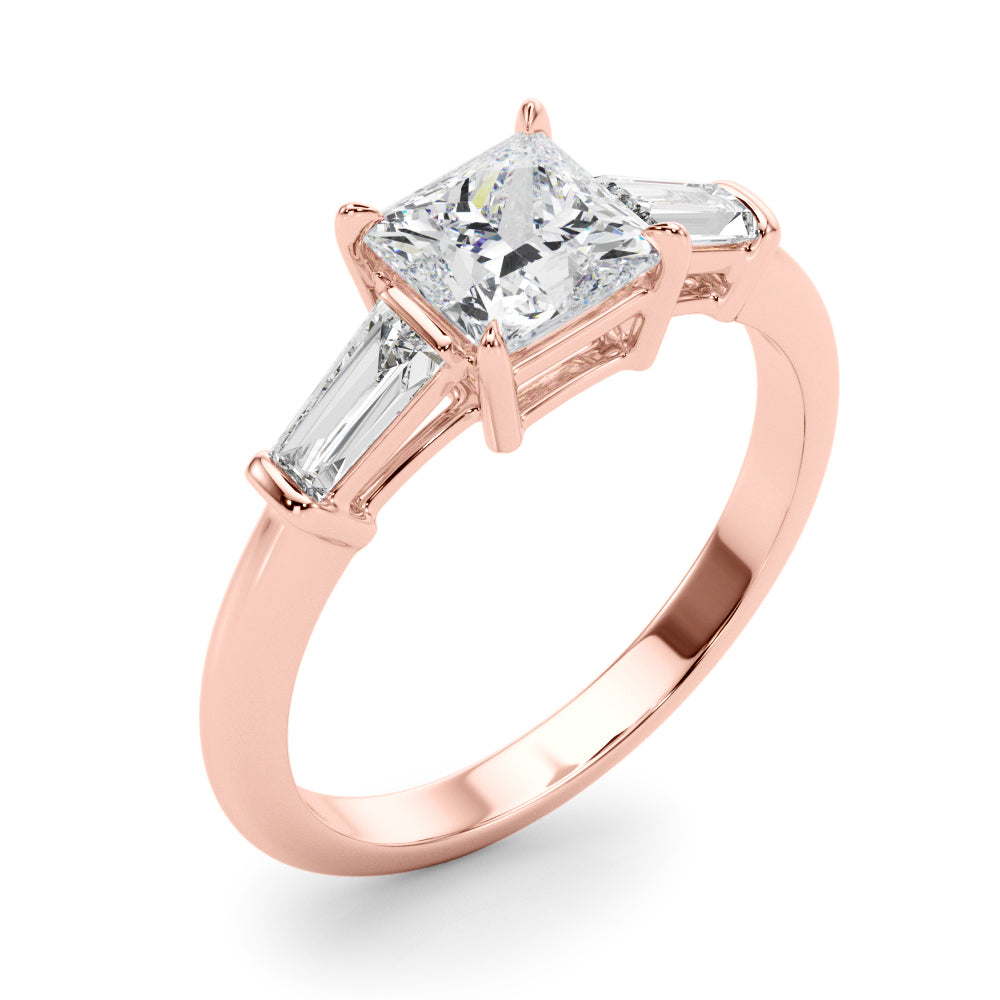 Elegant 3 Stone Ring: Featuring a Stunning Square Center Stone with Tapered Baguette Sides