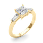 Elegant 3 Stone Ring: Featuring a Stunning Square Center Stone with Tapered Baguette Sides