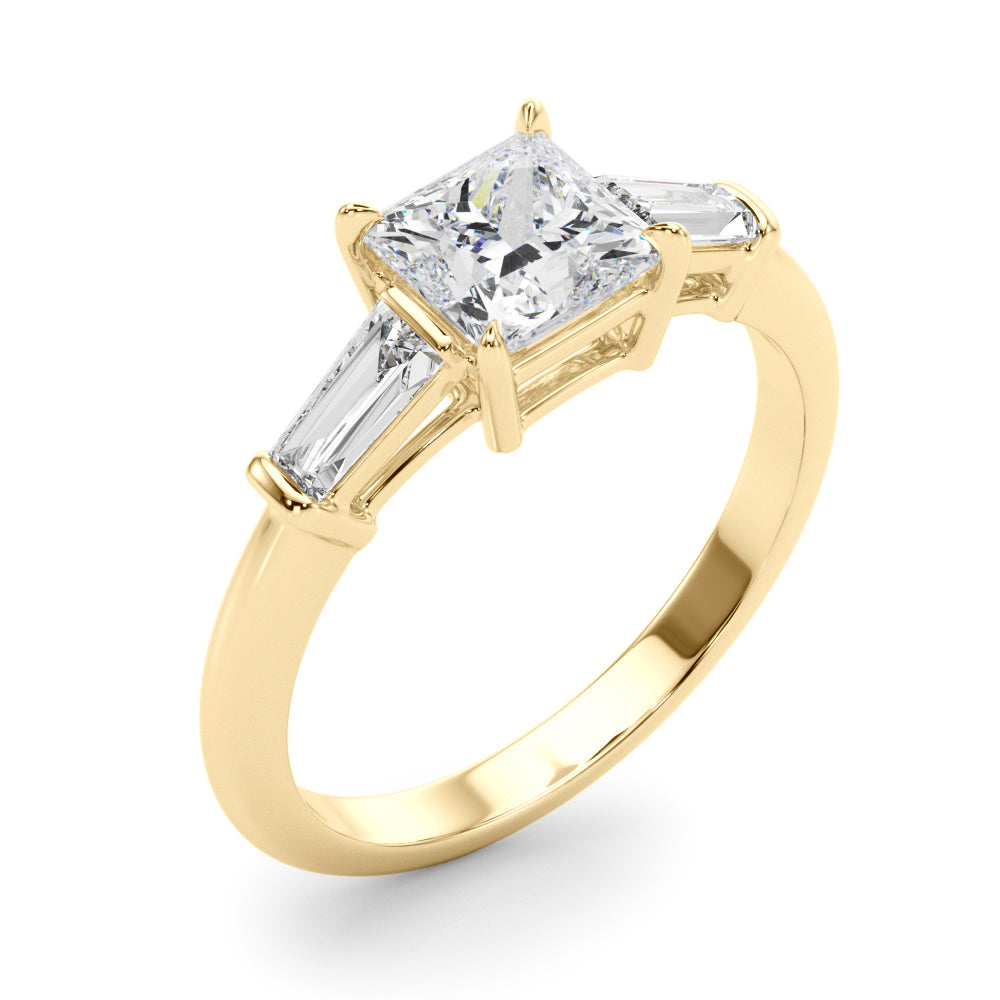 Elegant 3 Stone Ring: Featuring a Stunning Square Center Stone with Tapered Baguette Sides