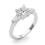 Elegant 3 Stone Ring: Featuring a Stunning Square Center Stone with Tapered Baguette Sides