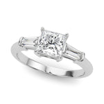 Elegant 3 Stone Ring: Featuring a Stunning Square Center Stone with Tapered Baguette Sides