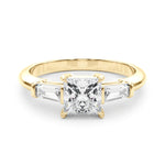 Elegant 3 Stone Ring: Featuring a Stunning Square Center Stone with Tapered Baguette Sides