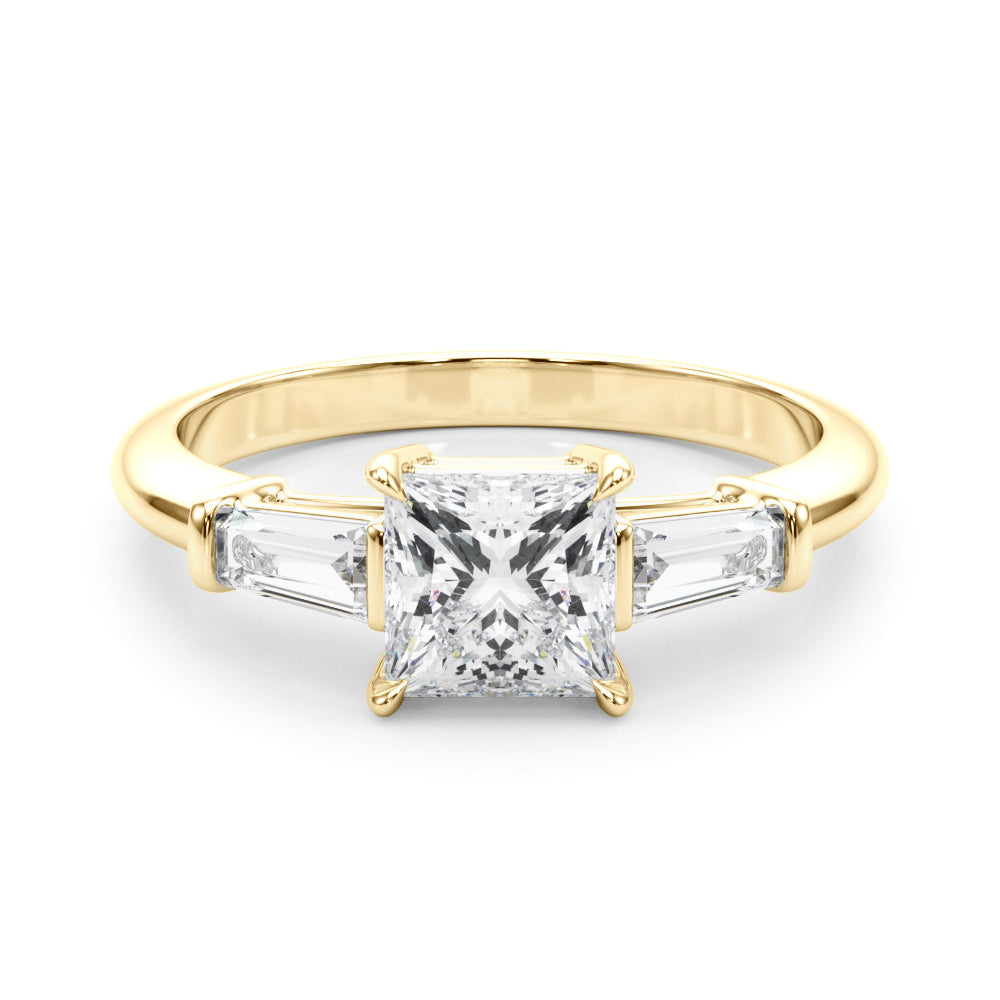 Elegant 3 Stone Ring: Featuring a Stunning Square Center Stone with Tapered Baguette Sides