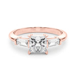Elegant 3 Stone Ring: Featuring a Stunning Square Center Stone with Tapered Baguette Sides