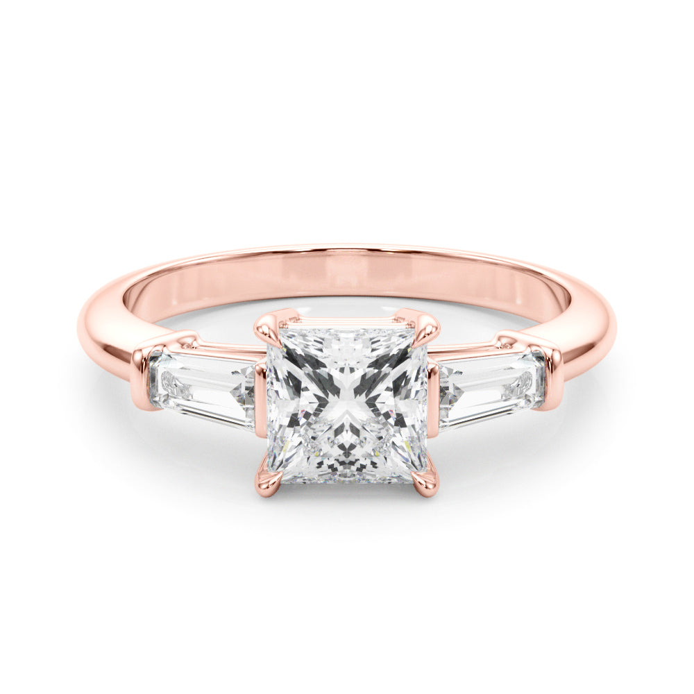Elegant 3 Stone Ring: Featuring a Stunning Square Center Stone with Tapered Baguette Sides