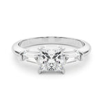 Elegant 3 Stone Ring: Featuring a Stunning Square Center Stone with Tapered Baguette Sides
