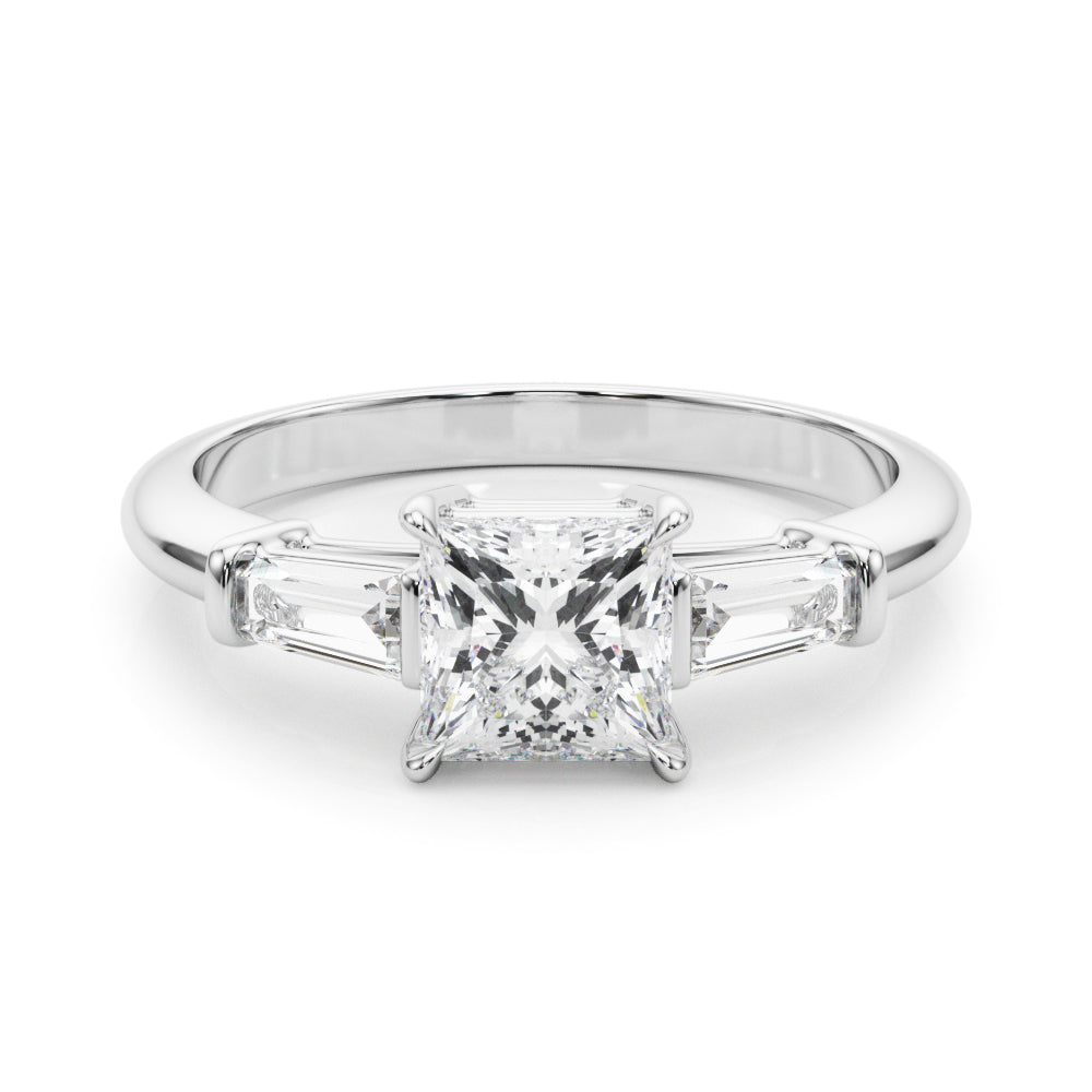 Elegant 3 Stone Ring: Featuring a Stunning Square Center Stone with Tapered Baguette Sides