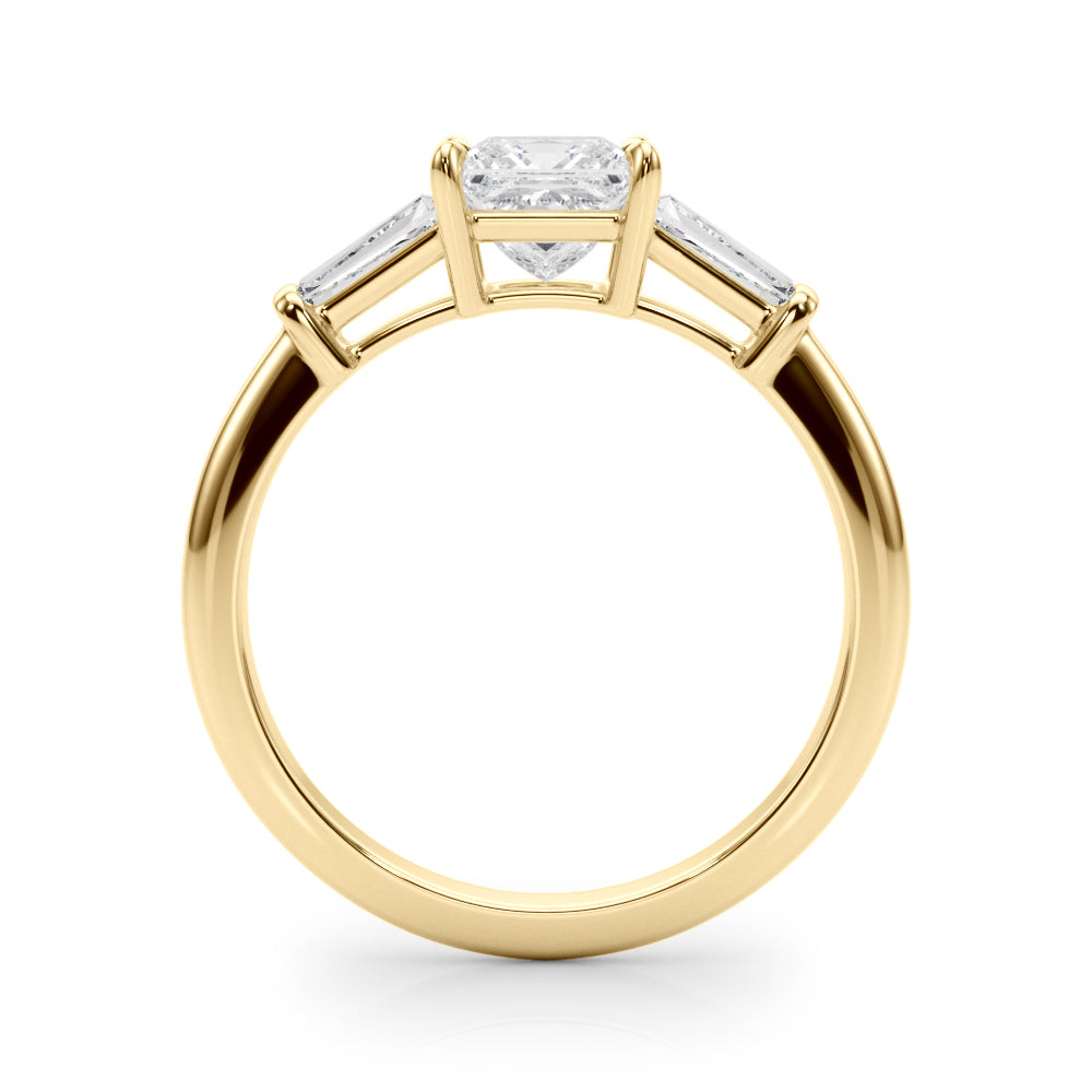 Elegant 3 Stone Ring: Featuring a Stunning Square Center Stone with Tapered Baguette Sides