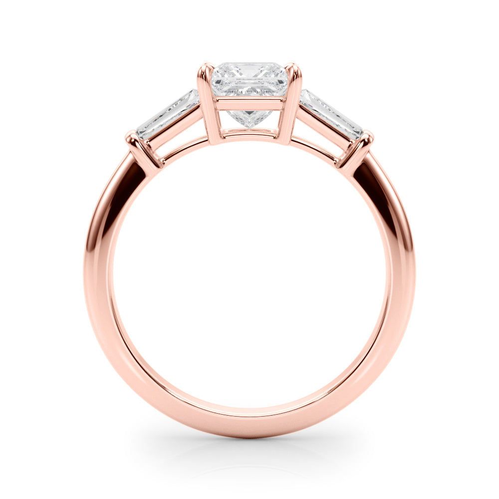 Elegant 3 Stone Ring: Featuring a Stunning Square Center Stone with Tapered Baguette Sides