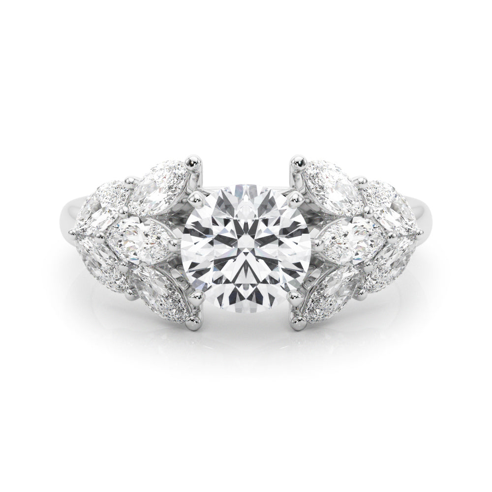 Elegant 14kt White Gold MQ Side Stones Engagement Ring with 1 1/5 ct tw Diamonds
