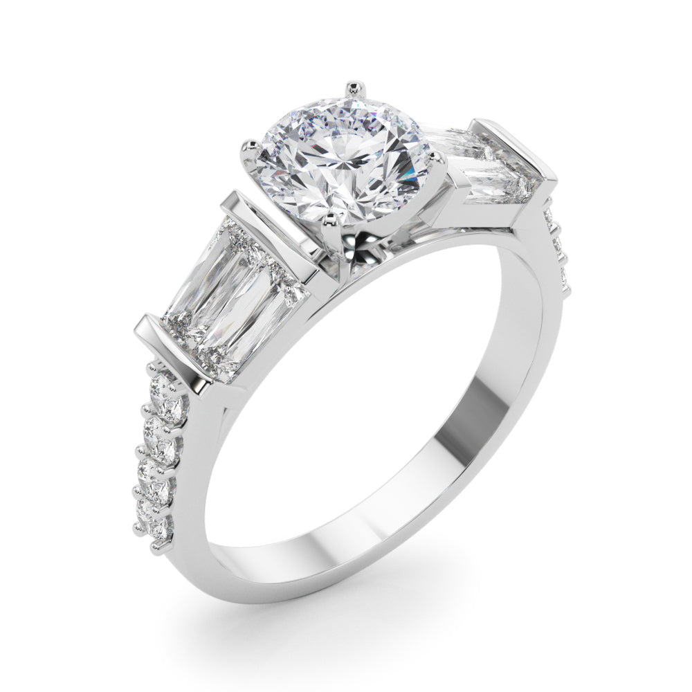Stunning SB & RD Engagement Ring in 14kt White Gold with 7/8 ct tw SI1-SI2, G-H Diamonds