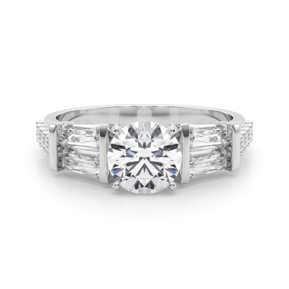 Stunning SB & RD Engagement Ring in 14kt White Gold with 7/8 ct tw SI1-SI2, G-H Diamonds