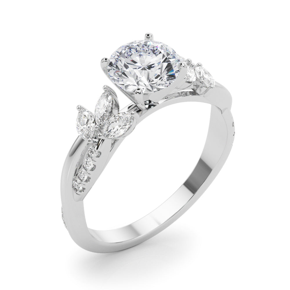 Exquisite 14kt White Gold Twisted Shank Engagement Ring with 3/8 ct TW Diamond Halo