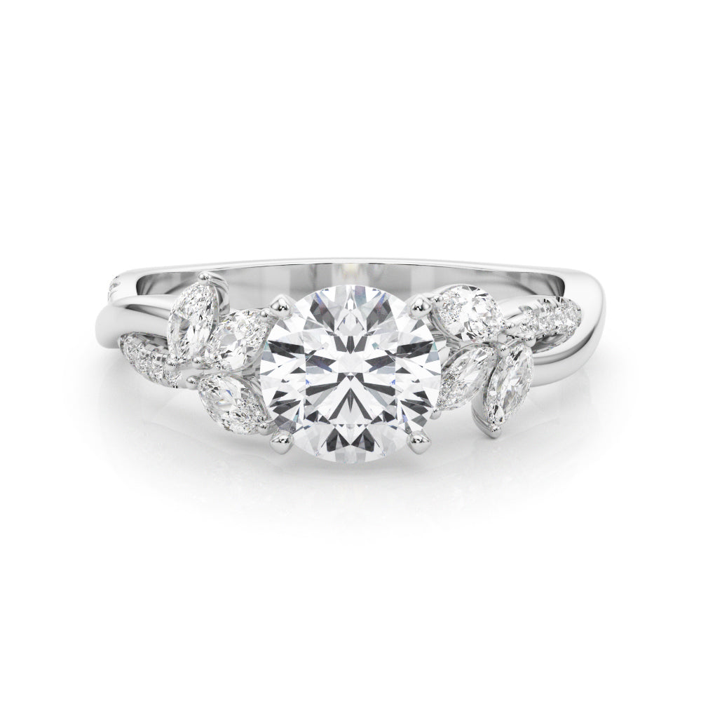 Exquisite 14kt White Gold Twisted Shank Engagement Ring with 3/8 ct TW Diamond Halo