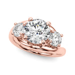 Elegant 14kt White Gold 3-Stone Round Semi-Mount Engagement Ring Setting - 1 ct tw Diamond Accents