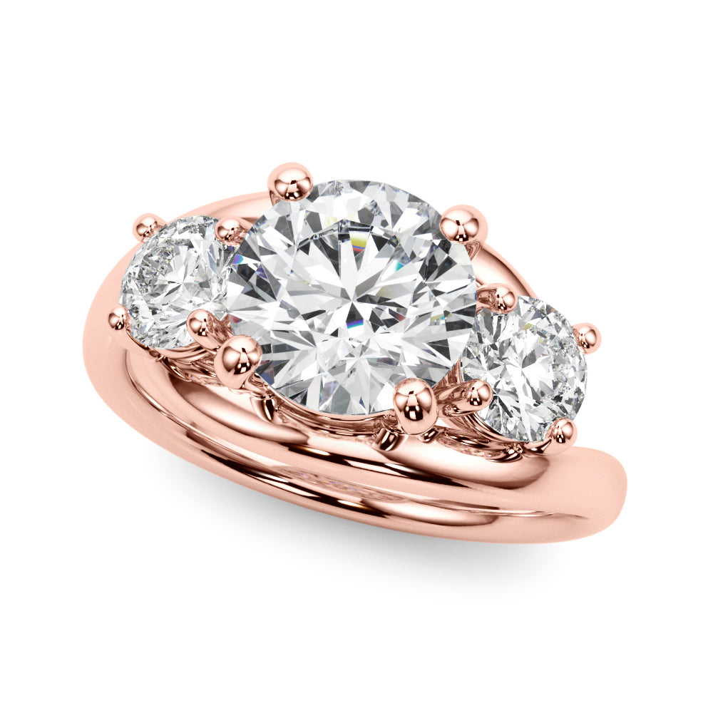 Elegant 14kt White Gold 3-Stone Round Semi-Mount Engagement Ring Setting - 1 ct tw Diamond Accents
