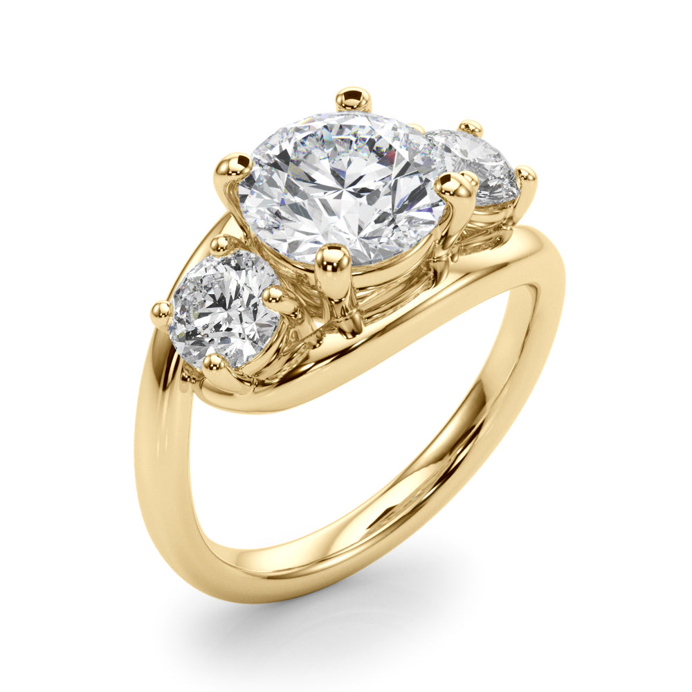 Elegant 14kt White Gold 3-Stone Round Semi-Mount Engagement Ring Setting - 1 ct tw Diamond Accents