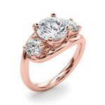 Elegant 14kt White Gold 3-Stone Round Semi-Mount Engagement Ring Setting - 1 ct tw Diamond Accents