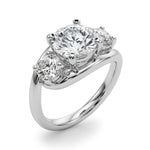 Elegant 14kt White Gold 3-Stone Round Semi-Mount Engagement Ring Setting - 1 ct tw Diamond Accents