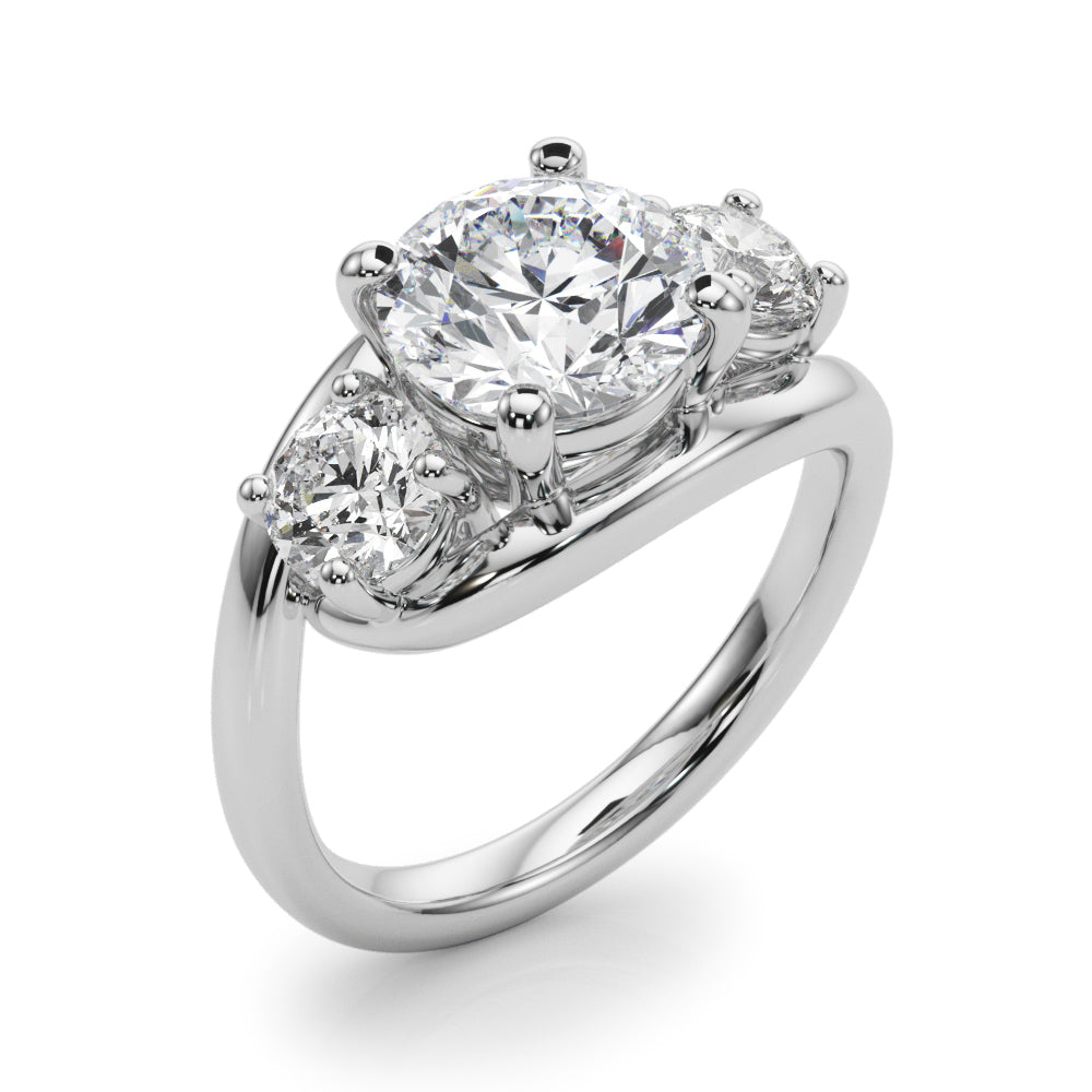 Elegant 14kt White Gold 3-Stone Round Semi-Mount Engagement Ring Setting - 1 ct tw Diamond Accents