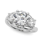 Elegant 14kt White Gold 3-Stone Round Semi-Mount Engagement Ring Setting - 1 ct tw Diamond Accents